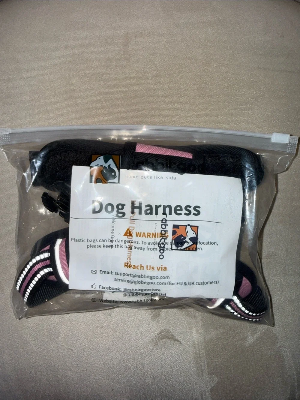 Rabbitgoo Pink Classic Fit No Pull Front and Back Clip Dog Harness Size Small